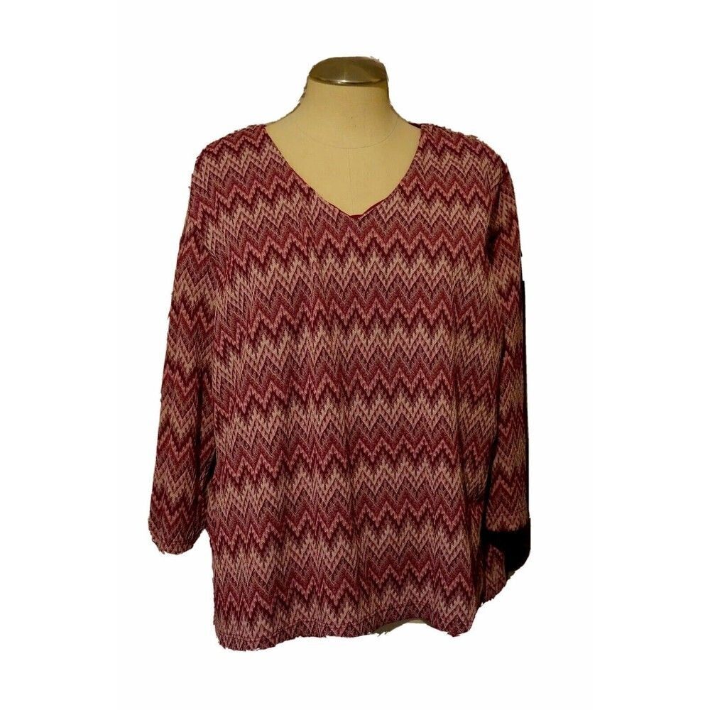 JM Collection Women's Fuchsia Diagonal‎ Striped V-Neck Blouse Plus Size 2X